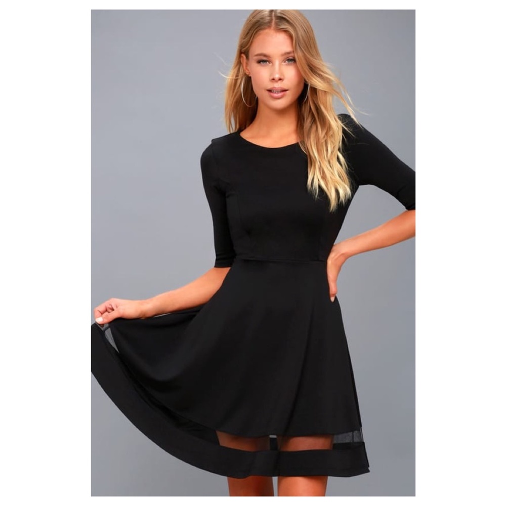 Lulus Sheer Factor Black Mesh Skater Dress